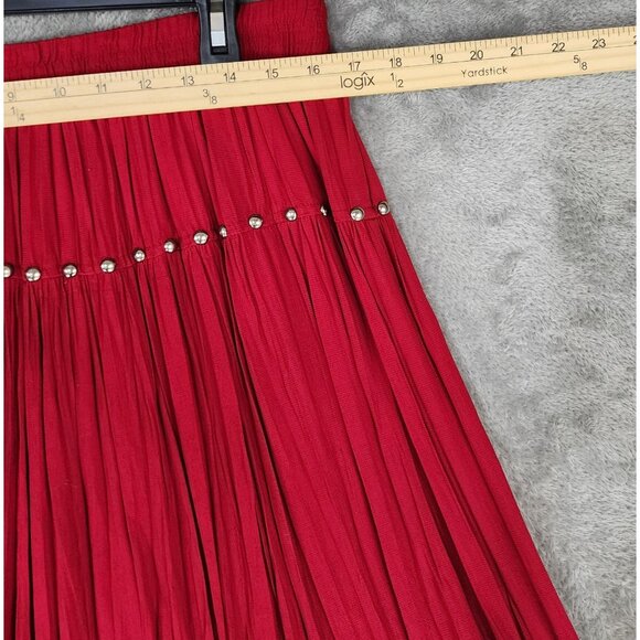 Stonebridge Skirt Womens Large Red Pleated Studded Boho 80s Retro Vintage Midi - Picture 4 of 10